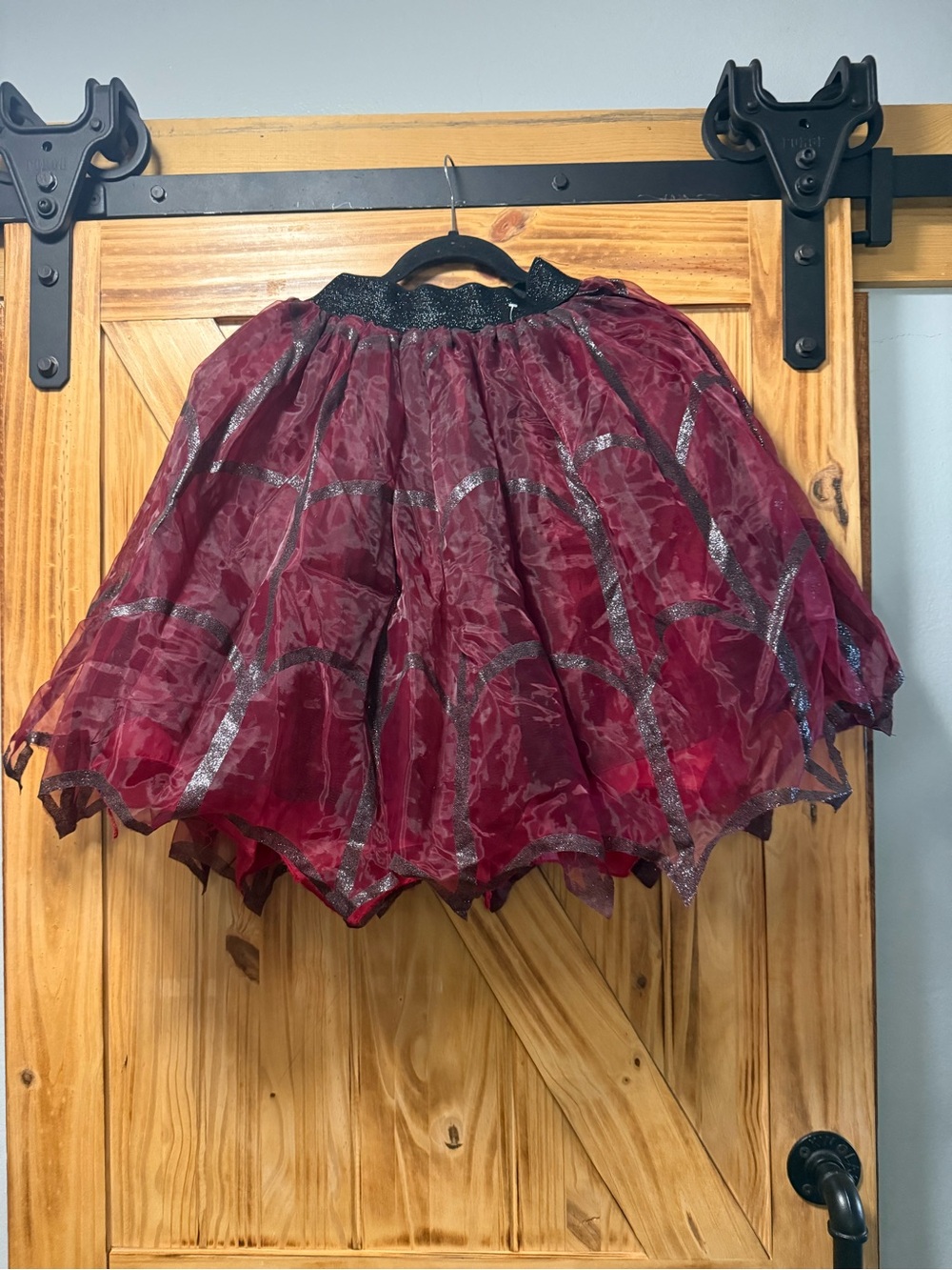Wine Red and Black Layered Circle Skater Skirt with Glitter Waistband